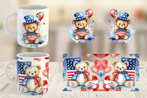 Mug Wrap Teddy Bear 4th of July Sublimation artnoy 