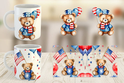 Mug Wrap Teddy Bear 4th of July Sublimation artnoy 