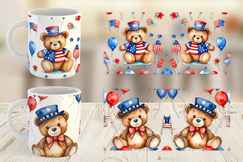 Mug Wrap Teddy Bear 4th of July Sublimation artnoy 