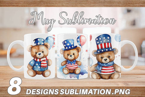 Mug Wrap Teddy Bear 4th of July Sublimation artnoy 