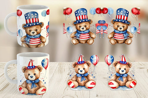 Mug Wrap Teddy Bear 4th of July Sublimation artnoy 