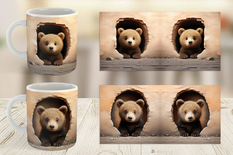 Mug Wrap Tedy bear Peeks from Wall Sublimation artnoy 