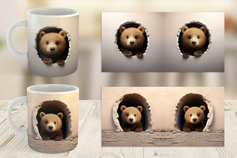 Mug Wrap Tedy bear Peeks from Wall Sublimation artnoy 