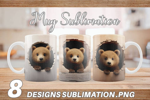 Mug Wrap Tedy bear Peeks from Wall Sublimation artnoy 