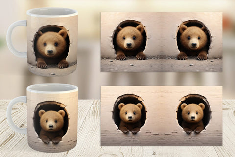 Mug Wrap Tedy bear Peeks from Wall Sublimation artnoy 