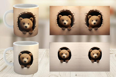 Mug Wrap Tedy bear Peeks from Wall Sublimation artnoy 