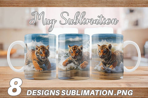 Mug Wrap Tiger Running on Beach Sublimation artnoy 