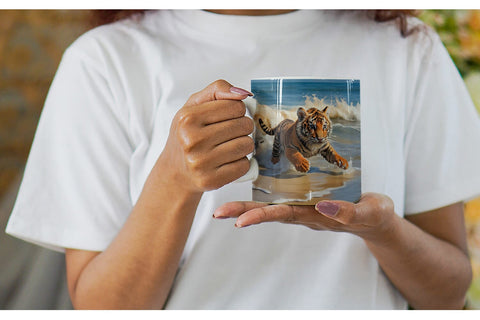 Mug Wrap Tiger Running on Beach Sublimation artnoy 