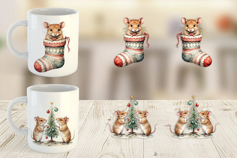 Mug Wrap Tiny Christmas Mice Sublimation artnoy 