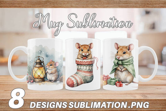 Mug Wrap Tiny Christmas Mice Sublimation artnoy 