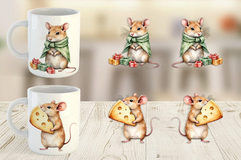 Mug Wrap Tiny Christmas Mice Sublimation artnoy 