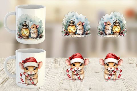 Mug Wrap Tiny Christmas Mice Sublimation artnoy 