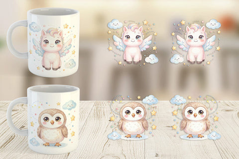 Mug Wrap Tiny Winged Baby Animal Watercolor Sublimation artnoy 