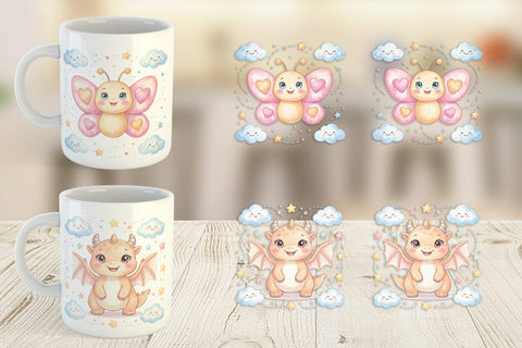 Mug Wrap Tiny Winged Baby Animal Watercolor Sublimation artnoy 