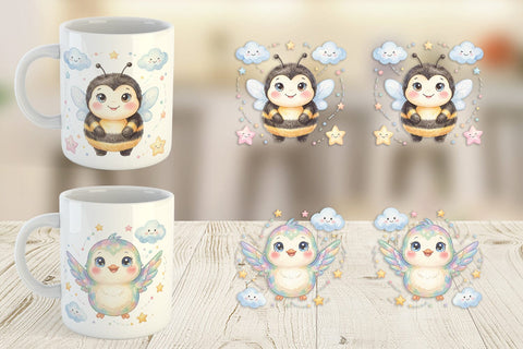 Mug Wrap Tiny Winged Baby Animal Watercolor Sublimation artnoy 