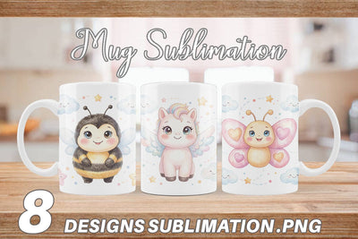 Mug Wrap Tiny Winged Baby Animal Watercolor Sublimation artnoy 