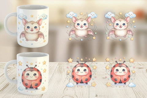 Mug Wrap Tiny Winged Baby Animal Watercolor Sublimation artnoy 