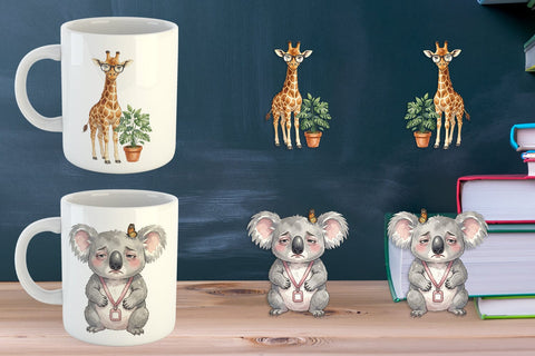 Mug Wrap Tired Boho Teacher Animal Watercolor Sublimation artnoy 