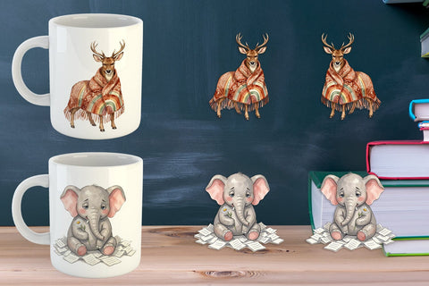 Mug Wrap Tired Boho Teacher Animal Watercolor Sublimation artnoy 