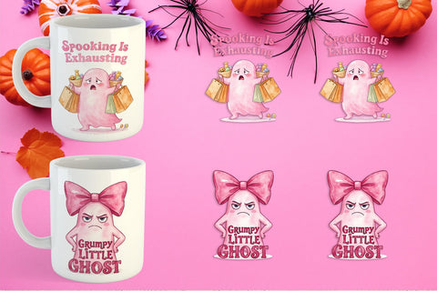 Mug Wrap Tired Pink Ghost Coquette Watercolor Sublimation artnoy 