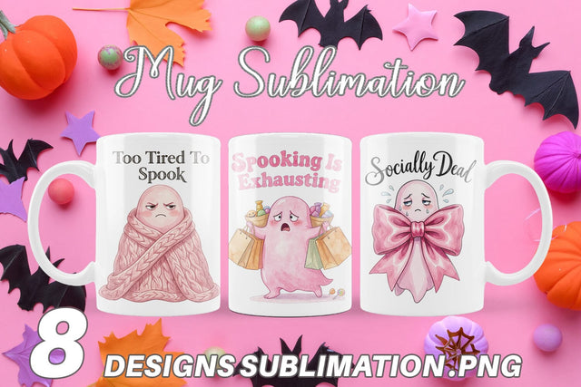Mug Wrap Tired Pink Ghost Coquette Watercolor Sublimation artnoy 