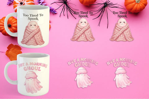 Mug Wrap Tired Pink Ghost Coquette Watercolor Sublimation artnoy 