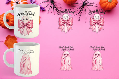 Mug Wrap Tired Pink Ghost Coquette Watercolor Sublimation artnoy 