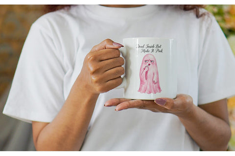Mug Wrap Tired Pink Ghost Coquette Watercolor Sublimation artnoy 