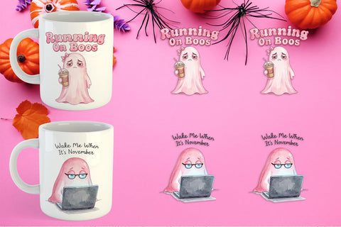 Mug Wrap Tired Pink Ghost Coquette Watercolor Sublimation artnoy 