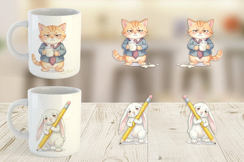 Mug Wrap Tired School Animal Morning Burnout Sublimation artnoy 