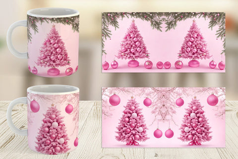 Mug Wrap Tree Christmas Pink Sublimation artnoy 