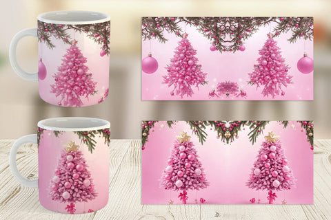 Mug Wrap Tree Christmas Pink Sublimation artnoy 