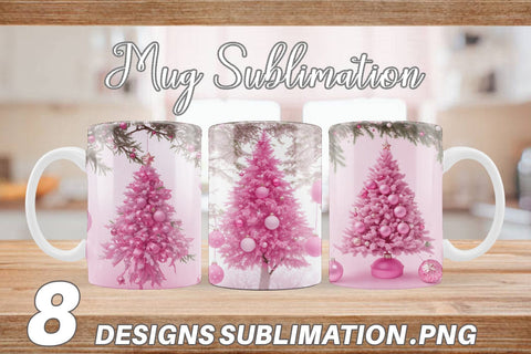 Mug Wrap Tree Christmas Pink Sublimation artnoy 