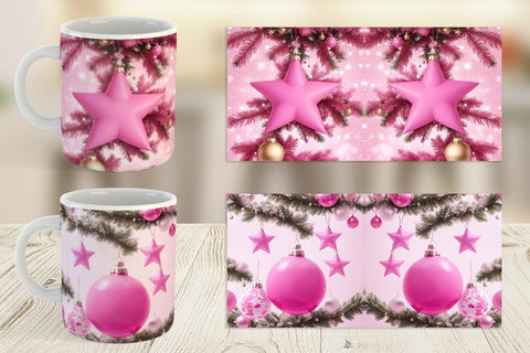 Mug Wrap Tree Christmas Pink Sublimation artnoy 