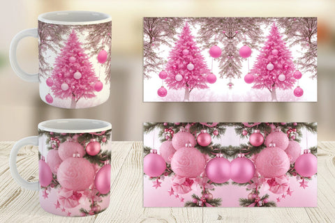 Mug Wrap Tree Christmas Pink Sublimation artnoy 