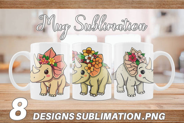 Mug Wrap Triceratops with Flowers Sublimation artnoy 