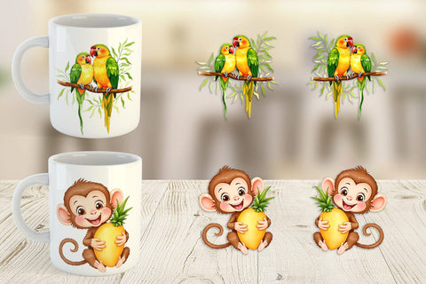 Mug Wrap Tropical Animals Watercolor Sublimation artnoy 