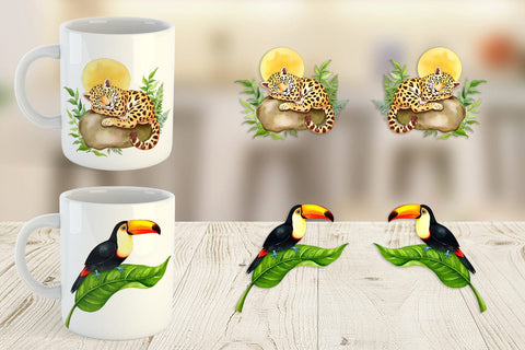 Mug Wrap Tropical Animals Watercolor Sublimation artnoy 