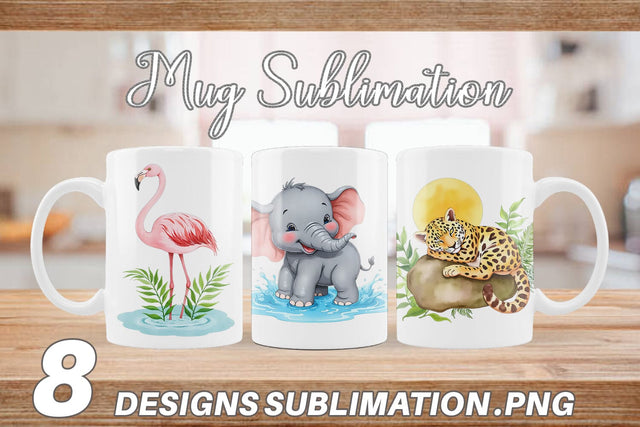 Mug Wrap Tropical Animals Watercolor Sublimation artnoy 