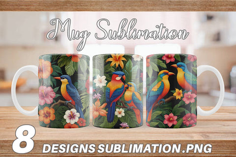 Mug Wrap Tropical Birds Perched Sublimation artnoy 
