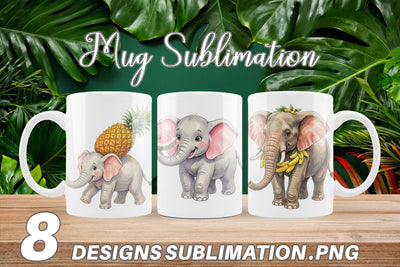 Mug Wrap Tropical Fruit Elephant Watercolor Sublimation artnoy 