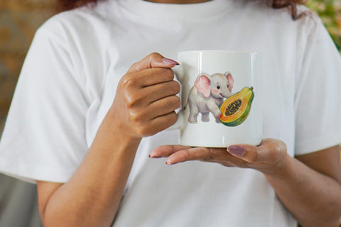 Mug Wrap Tropical Fruit Elephant Watercolor Sublimation artnoy 