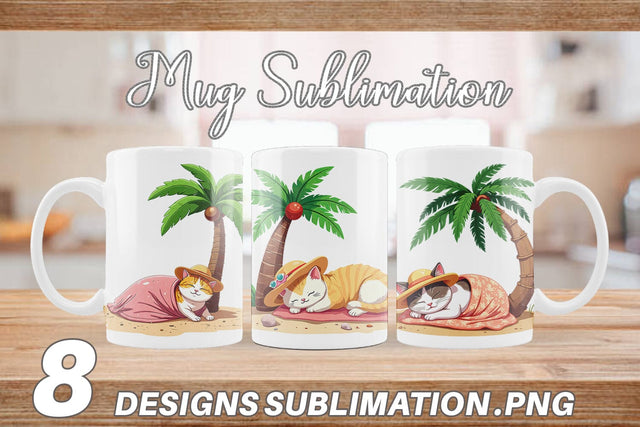 Mug Wrap Tropical Nap Cat Sublimation artnoy 