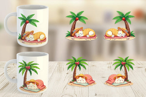 Mug Wrap Tropical Nap Cat Sublimation artnoy 