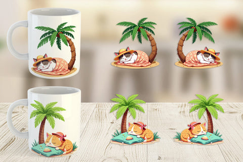 Mug Wrap Tropical Nap Cat Sublimation artnoy 