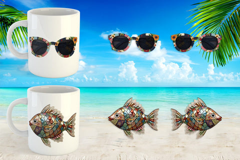 Mug Wrap Tropical Summer Patchwork Watercolor Sublimation artnoy 