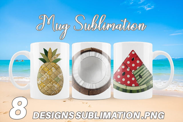 Mug Wrap Tropical Summer Patchwork Watercolor Sublimation artnoy 