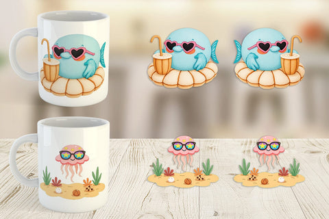 Mug Wrap Tropical Sunglass Creatures Sublimation artnoy 