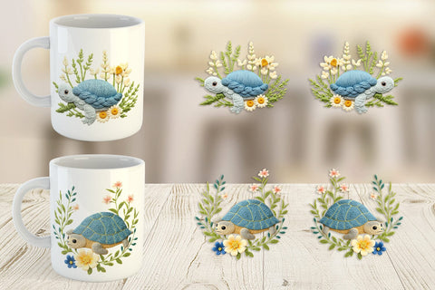 Mug Wrap Turtle Embroidery Sublimation artnoy 