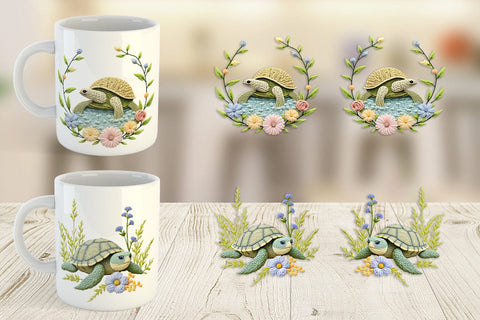 Mug Wrap Turtle Embroidery Sublimation artnoy 